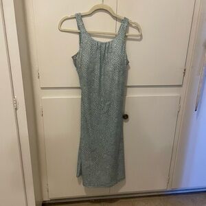 Prana Light Blue Skypath Patterned Open Back Twist Midi Dress - Built in Bra